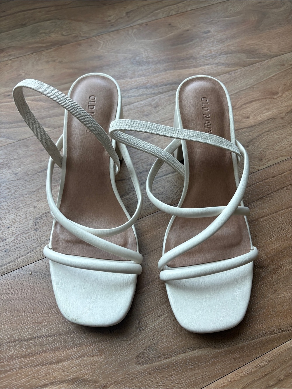 Old Navy White Strappy Square-Toe Heeled Sandals 6.5